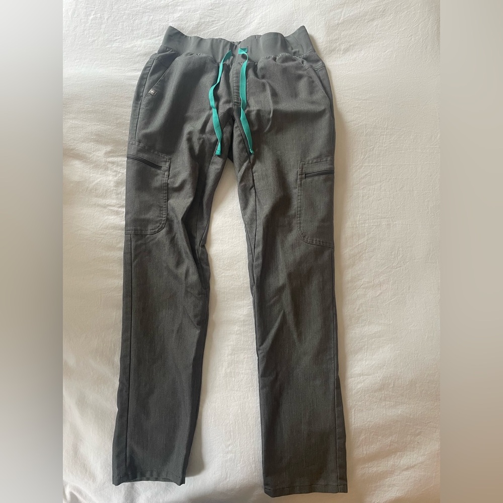 Figs grey scrubs with teal drawstring